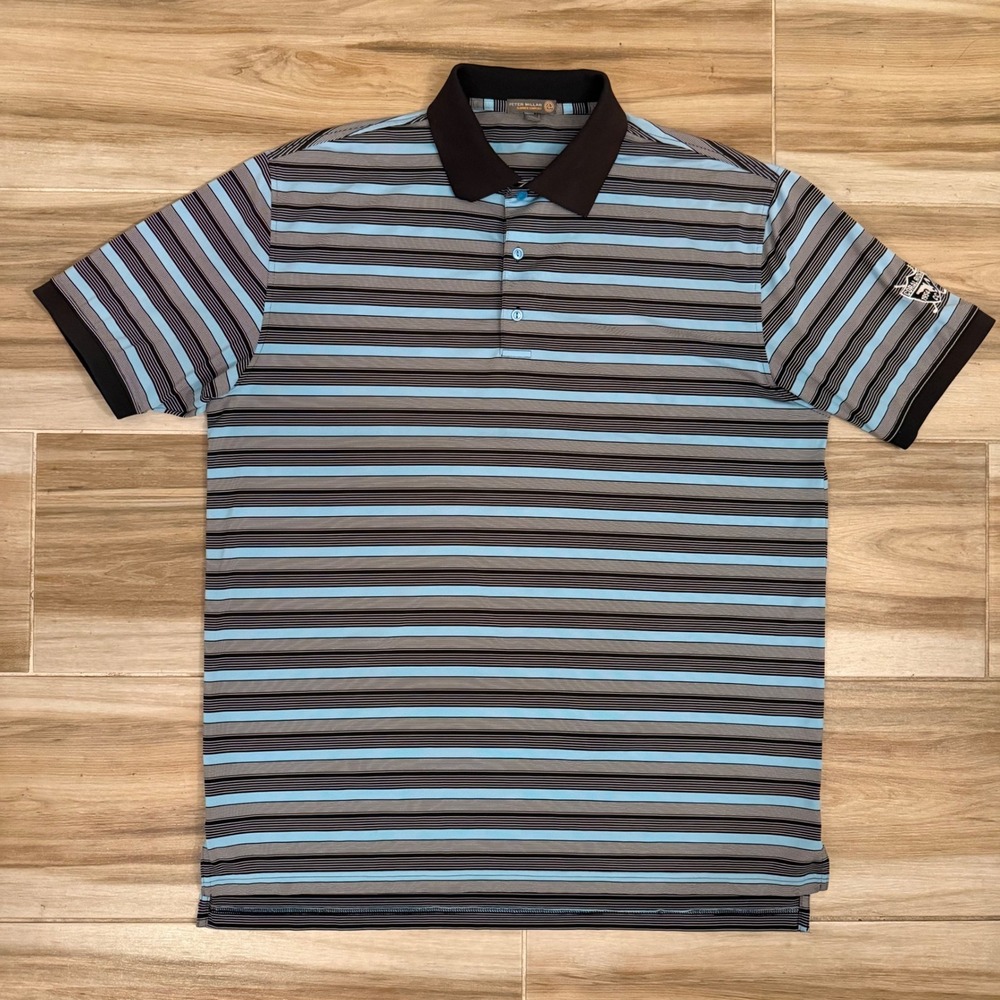 Peter Millar Summer Comfort Polo Shirt Mens L Blue Stripe Coral Ridge CC Golf